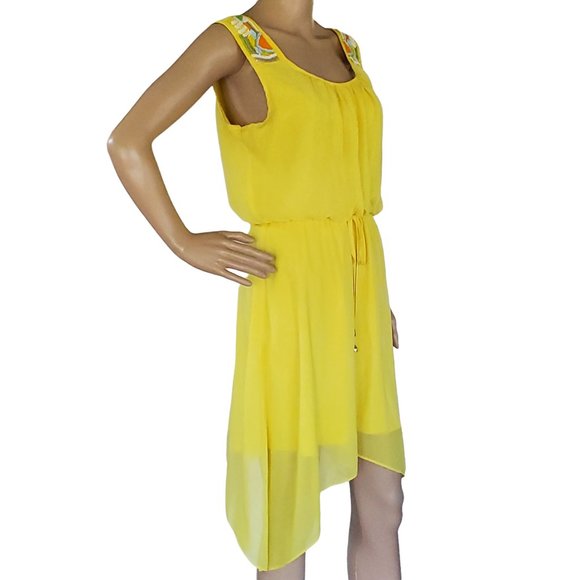 Yellow Beaded Sleeveless Sundress Women's Medium Lined Flared City Triangle - Picture 2 of 11